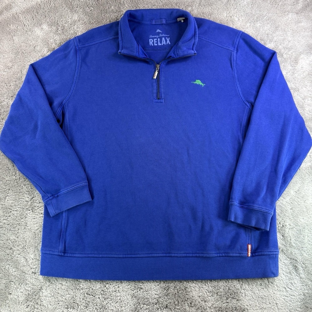 Tommy Bahama Relax Quarter 1/4 Zip Sweatshirt Mens 2XL Blue Pullover Cotton Logo